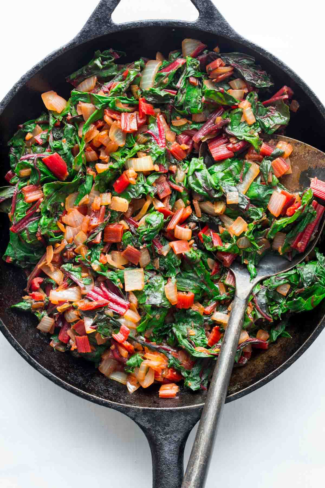 Pan-fried Swiss chard with garlic scapes