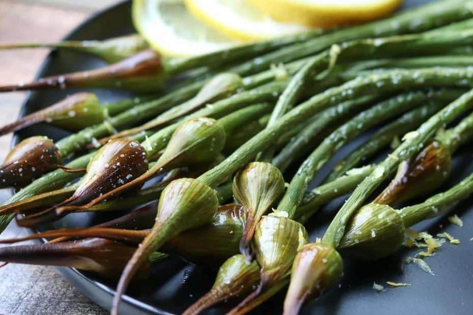Grilled garlic scapes
