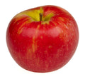 A single red and yellow Honeycrisp apple on a white background