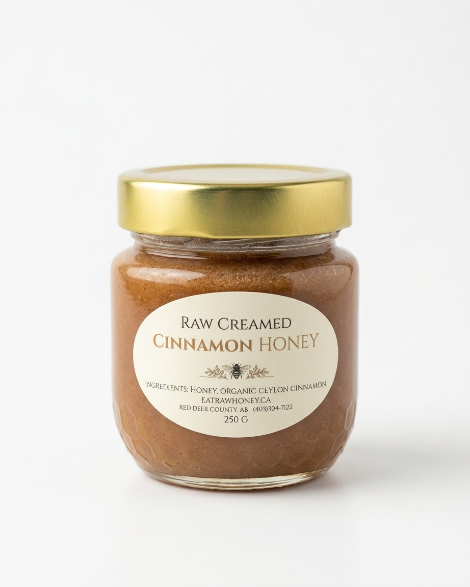 A 250 g jar of Eat Raw Honey raw creamed cinnamon honey